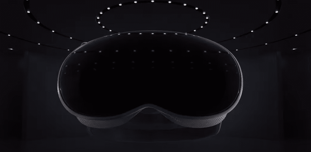 Apple Vision Pro 2 headset design concept with spatial computing UI elements